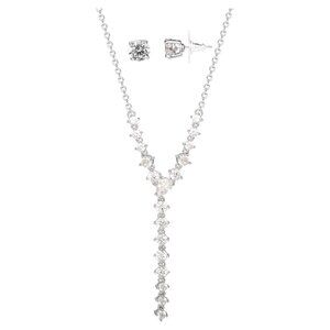 Women's Silver Plated Cubic Zirconia Stud Earring and Y Necklace Set, 18" *NIB*